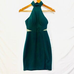 SEQUIN HEARTS Green Halter Mesh Inset Mini Dress Size 1 Juniors